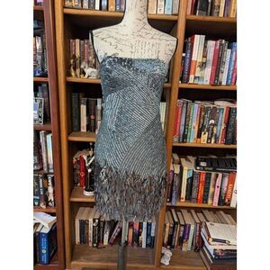 Basix Black Label Women's Size 4 Silver Sequin 100% Silk Knee mini Dress